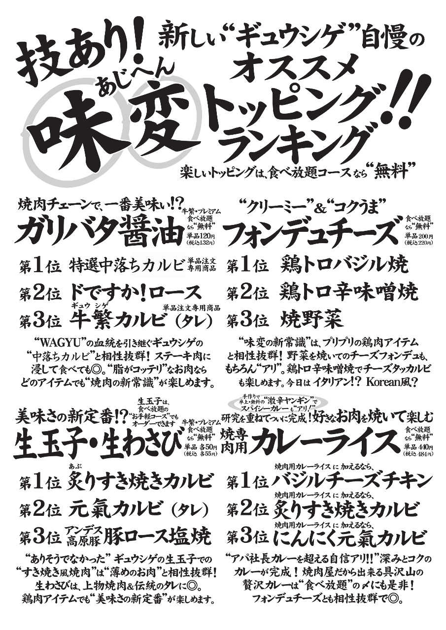 食べ放題 元氣七輪焼肉 牛繁 京成小岩店_”味変のギュウシゲ” 究極ランキングはこれだ！