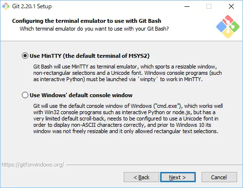 Configuring the terminal emulator to use with Git Bash