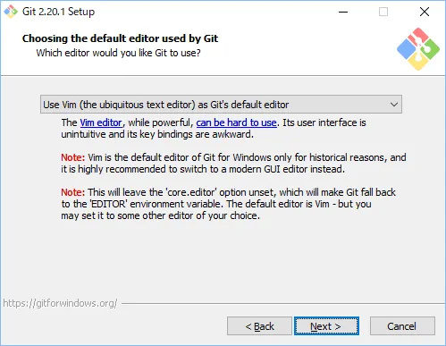 Choosing the default editor used by Git