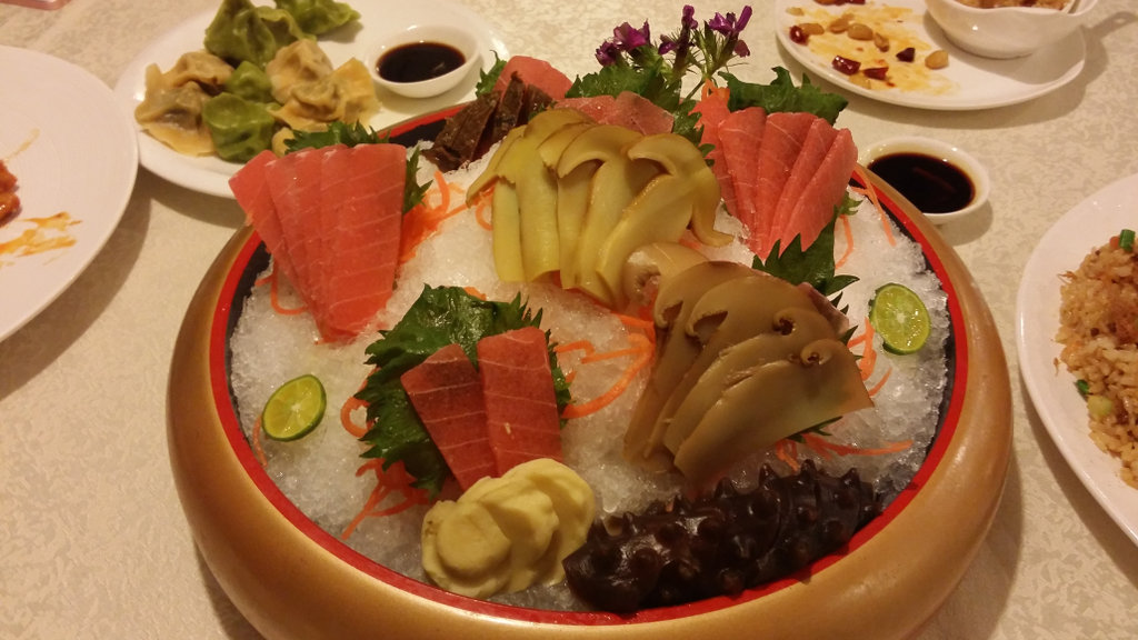 Vegetarian sashimi on a bed of ice.