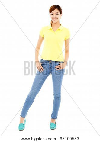 Young Woman Standing And Hands On Pocket