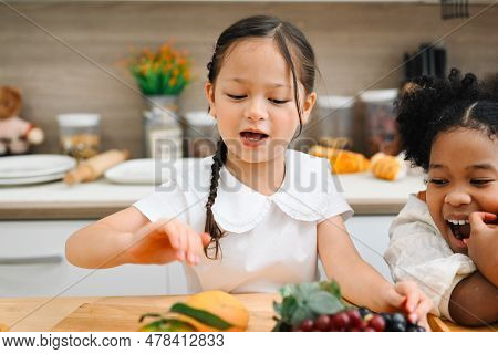 Children Making Bread In Kitchen, Kids Learning Kitchen Skill