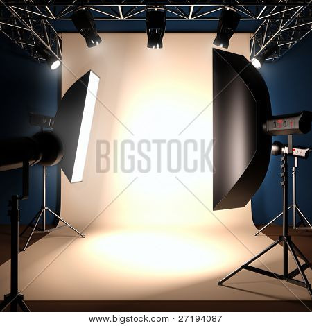 A 3d illustration of a photo studio background template.