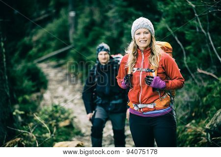 Couple Hikers Walking Hiking