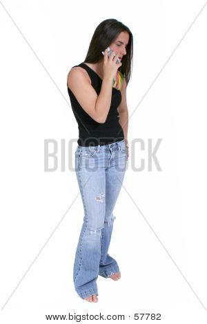 Beautiful Teen With Cellphone Over White