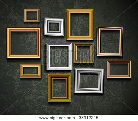 Picture frame vector. Photo art gallery on vintage wall.