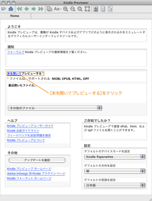 kindle Previewerのウィンドウ
