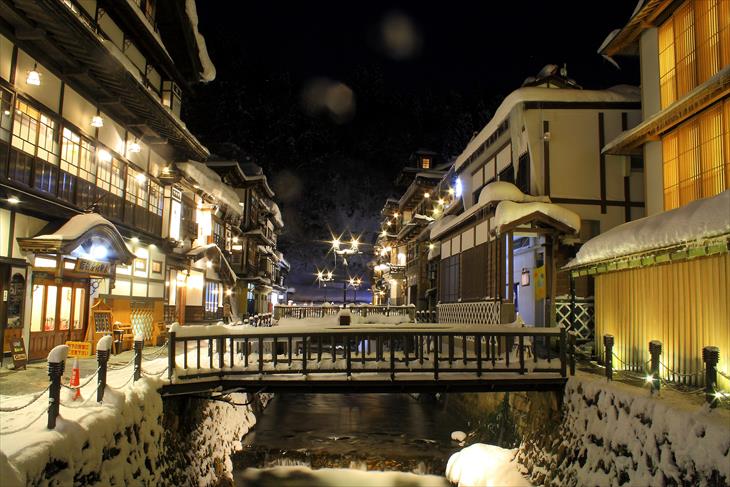 銀山温泉街の夜景