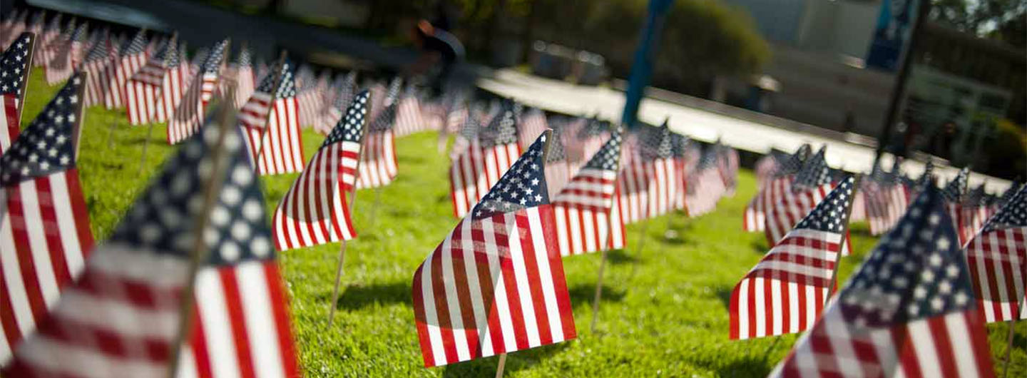 UC San Diego - United States flags planted on lawn