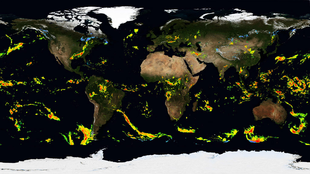 This is what falling rain and snow look like from space.