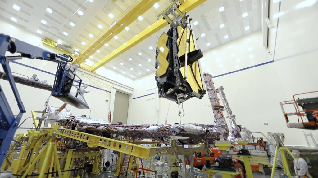 B-Roll footage from the first day of engineers integrating the James Webb Space Telescope's optical telescope element with the Instrument package (OTIS) to the spacecraft element at Northrop Grumman in Redondo Beach, CA.  